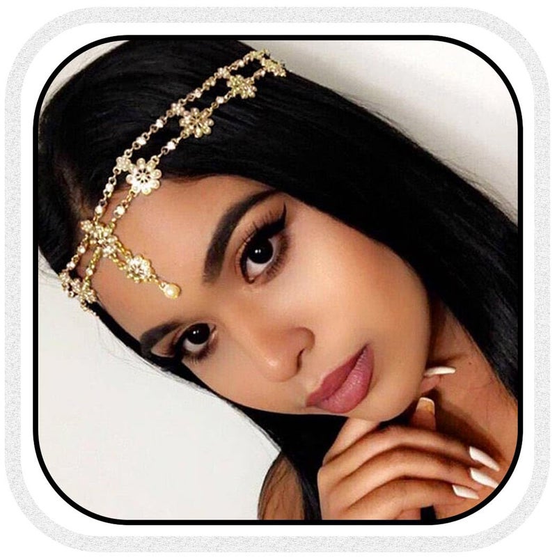 Unsutuo Hair Jewelry Head Chain Wedding Bohemian Floral Headband Elastic for Women - Image 1